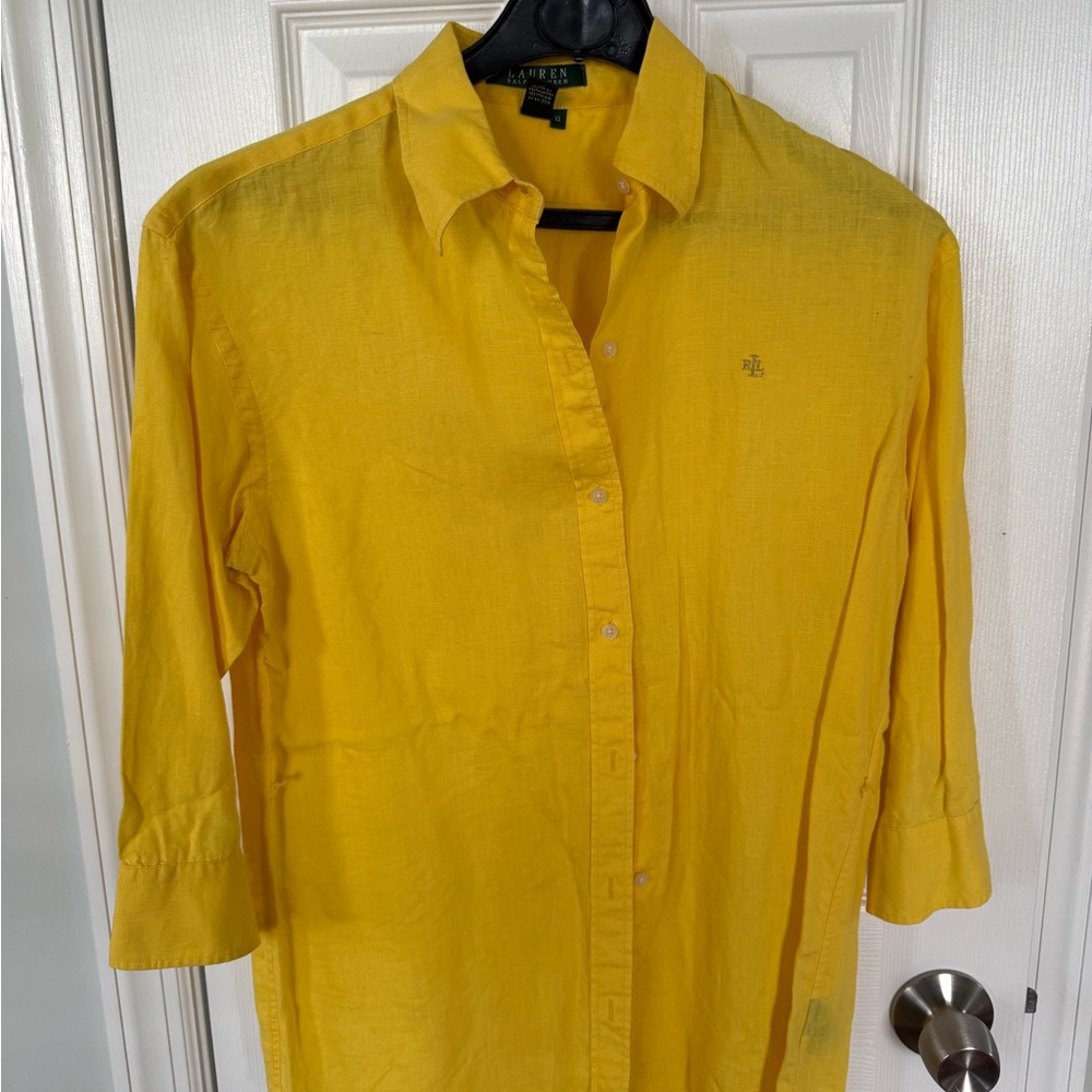 Ralph Lauren Women's Bright Yellow Linen Button-Down Shirt